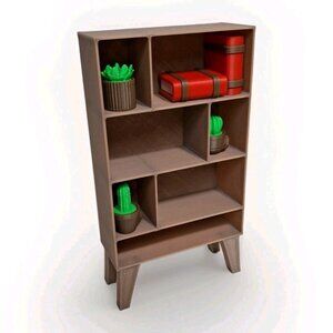 Mid-Century Modern Miniature Bookshelf  Dollhouse Furniture, 1:12 Sc, 5.25" T,
